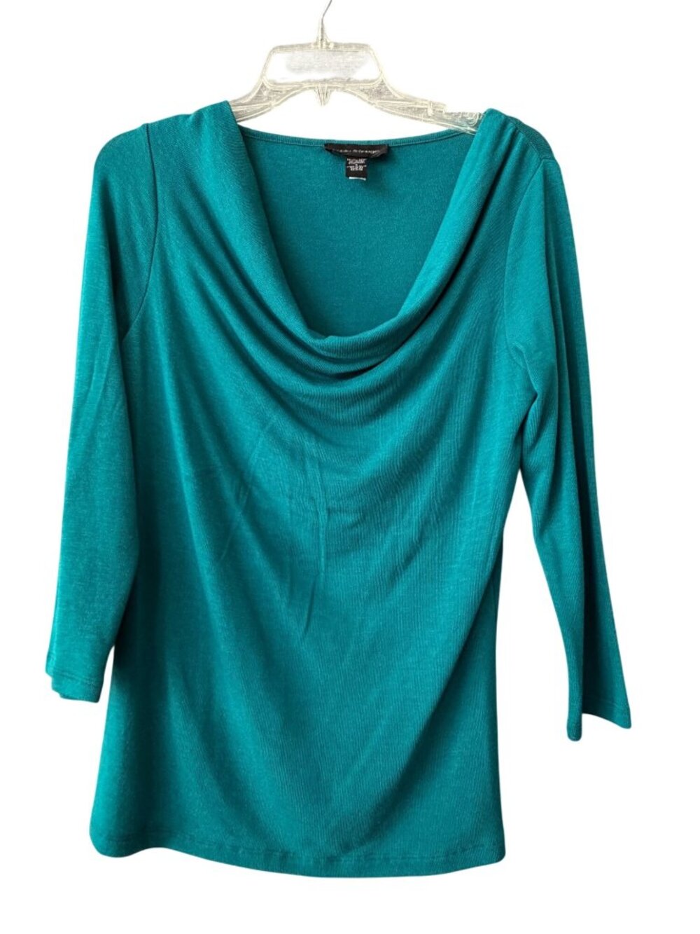 Vintage Cable & Gauge Teal Cowl Neck Light Sweater 3/4 Sleeve Top Womens Size L